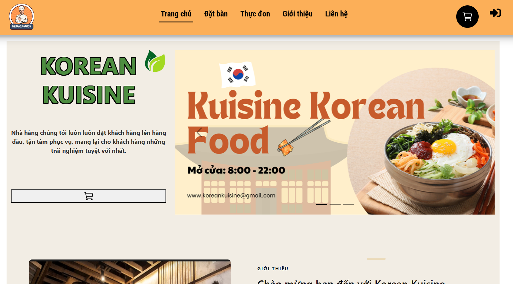 Restaurant Web Application main interface